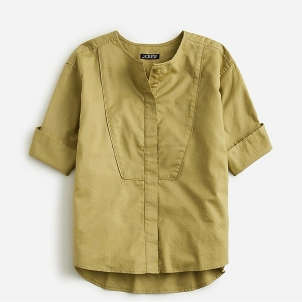 J.Crew Bib Button-Up Shirt in Herringbone Twill Size Medium Tunic Contemporary